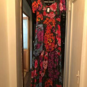 Twin-Set Bold Floral Maxi Dress in Pink, Purple, Orange and Green